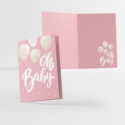 Κάρτα γέννησης ρόζ “Oh Baby”