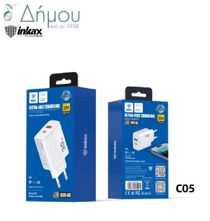 Φόρτισης 30Watt C-05 (USB-A+TypeC PD3.0, QC3.0)